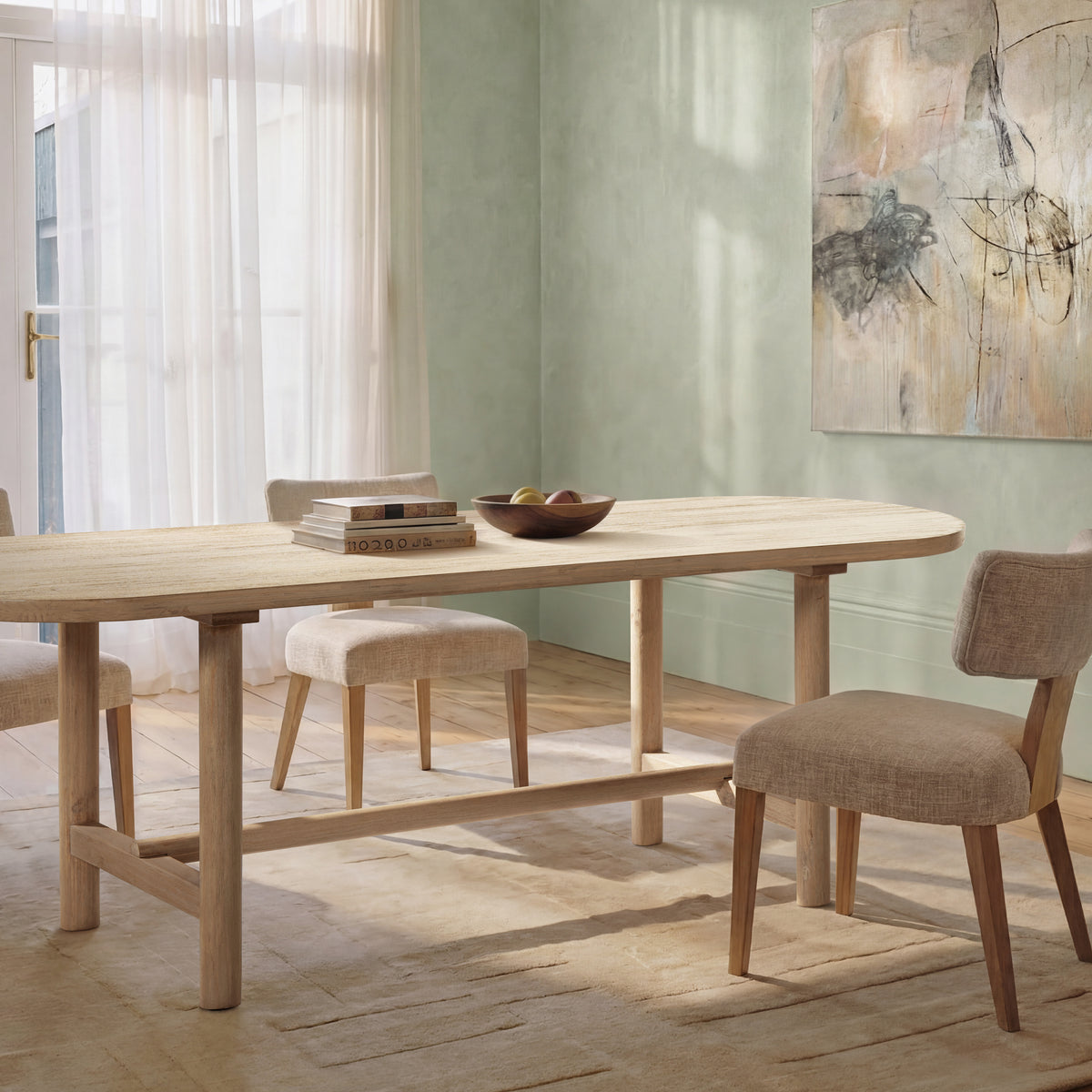 Milo 8-Seat Oval Reclaimed Pine Dining Table, Light Natural Cerused - OROA Online Furniture
