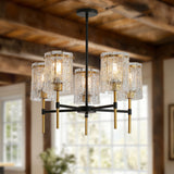 5 Light Farmhouse Chandelier, Textured Glass Pendant Light