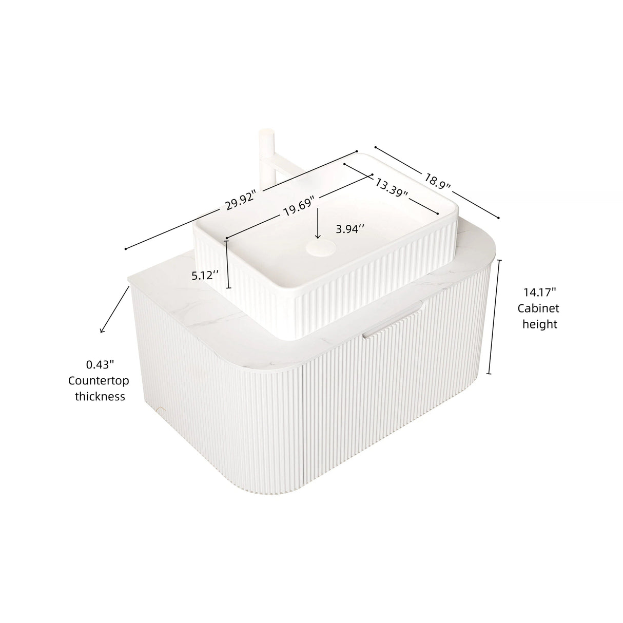 Bathroom Vanity & Sink with Floating Curved Edges - OROA