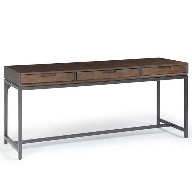 Wooden console table with metal legs on a white background