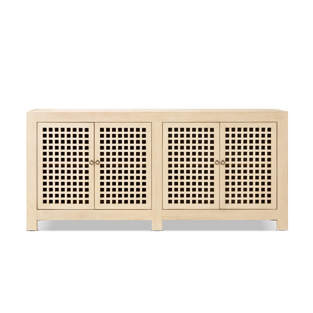 Alden Reclaimed Pine Lattice 4-Door Cabinet, Brushed White - OROA Online Furniture