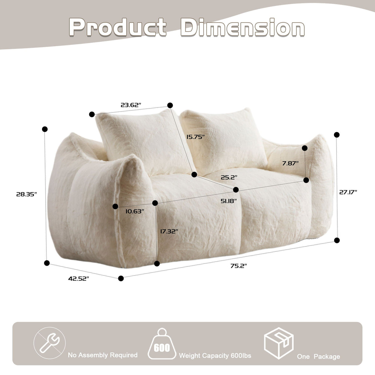Bean Bag Couch, Ultra Soft Loveseat - OROA