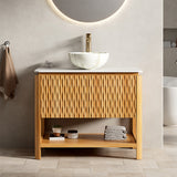 36" Natural Wood Bathroom Vanity with Vessel Sink | OROA