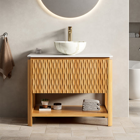 36" Natural Wood Bathroom Vanity with Vessel Sink | OROA