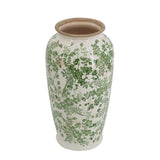White Ceramic Flower Vase with Green Floral Pattern - OROA