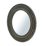 Round Black and Gold Wooden Accent Mirror with Woven Texture