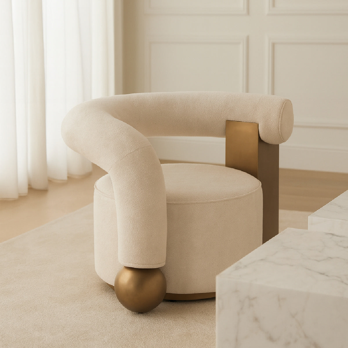 white accent chair with gold accent - www.oroa.com