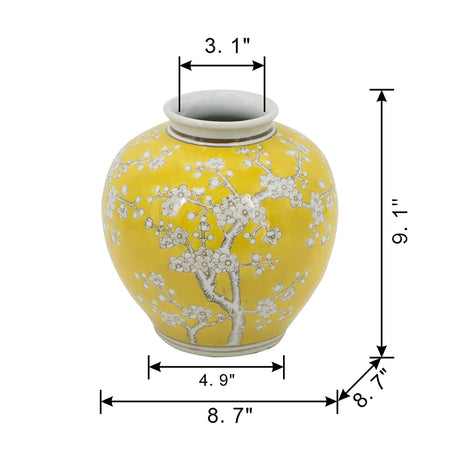 Yellow and White Wide Curved Plum Blossom Vase - OROA