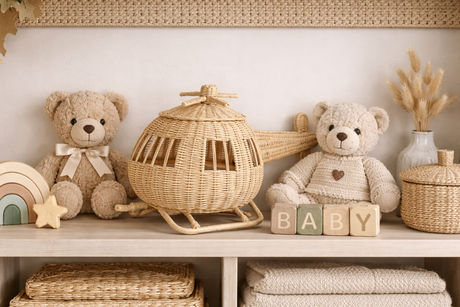 Rattan Toy Helicopter | Montessori Airplane Nursery Decor