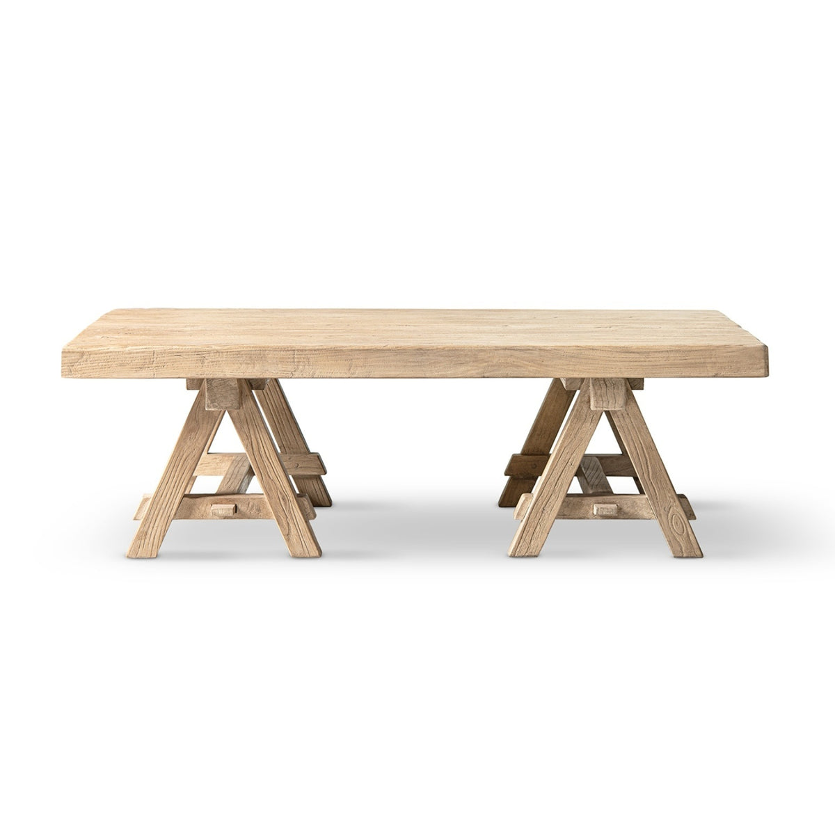 Hawthorne Reclaimed Elm Rectangular Trestle Coffee Table, Heritage Light Natural Brown - OROA Online Furniture