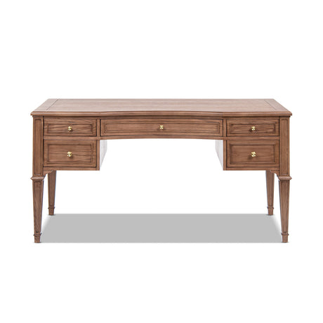 Dauphin Gold Accent 5-Drawer Wood Executive Desk Brown Ash Wood & Veneer