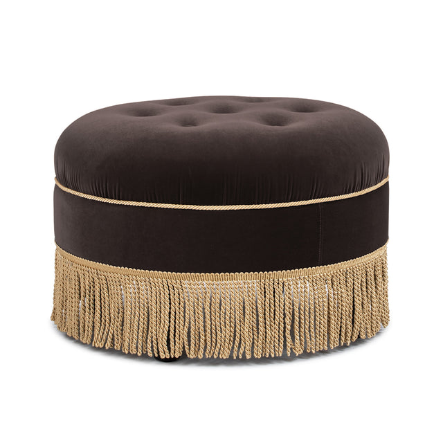 Yolanda Round Upholstered Accent Ottoman, Deep Brown Performance Velvet - OROA Online Furniture