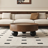 Walnut Round Coffee Table with Hidden Drawer | OROA