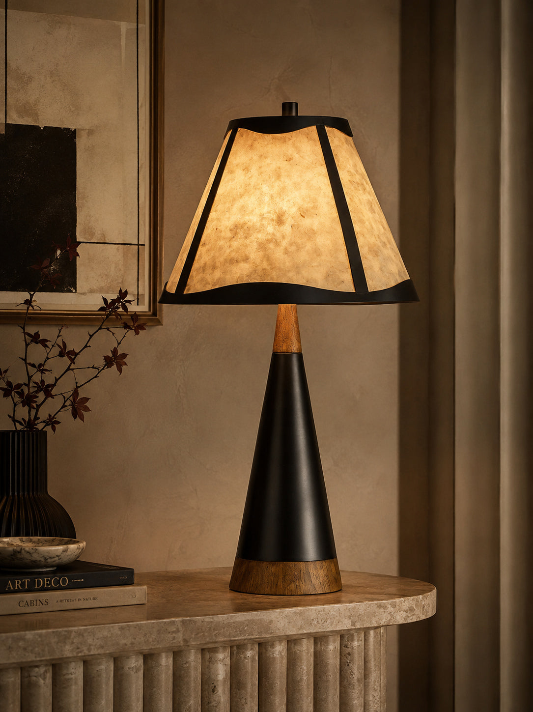 Art Deco Mica Shade Table Lamp – OROA – angled view