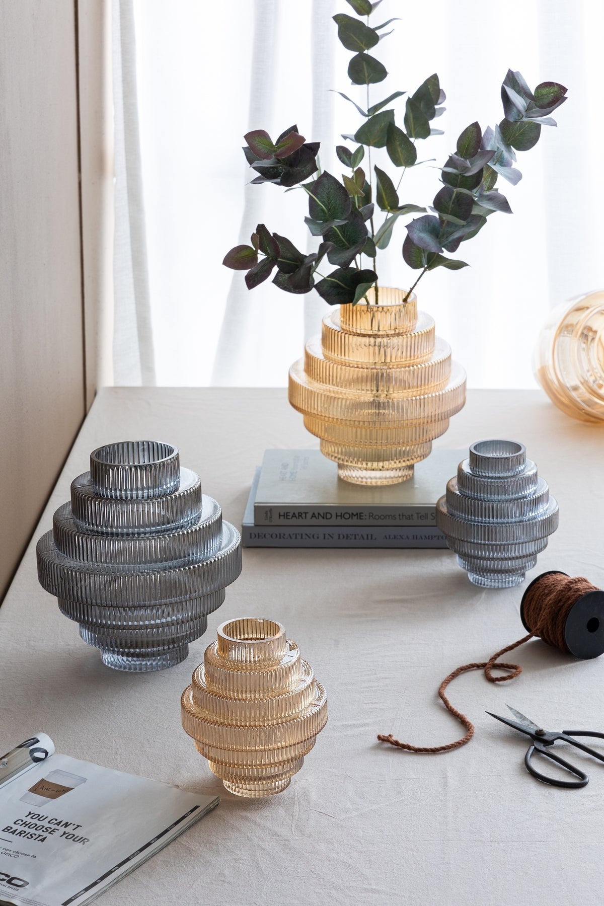 Multi-Tiered Geometric Vase with Smoked Blue Finish (S/2)
