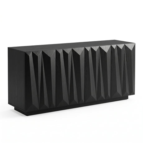 Black Geometric Four-Door Sideboard — three-quarter view