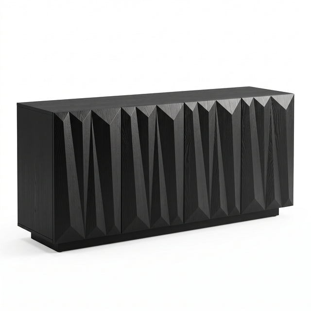 Black Geometric Four-Door Sideboard — three-quarter view