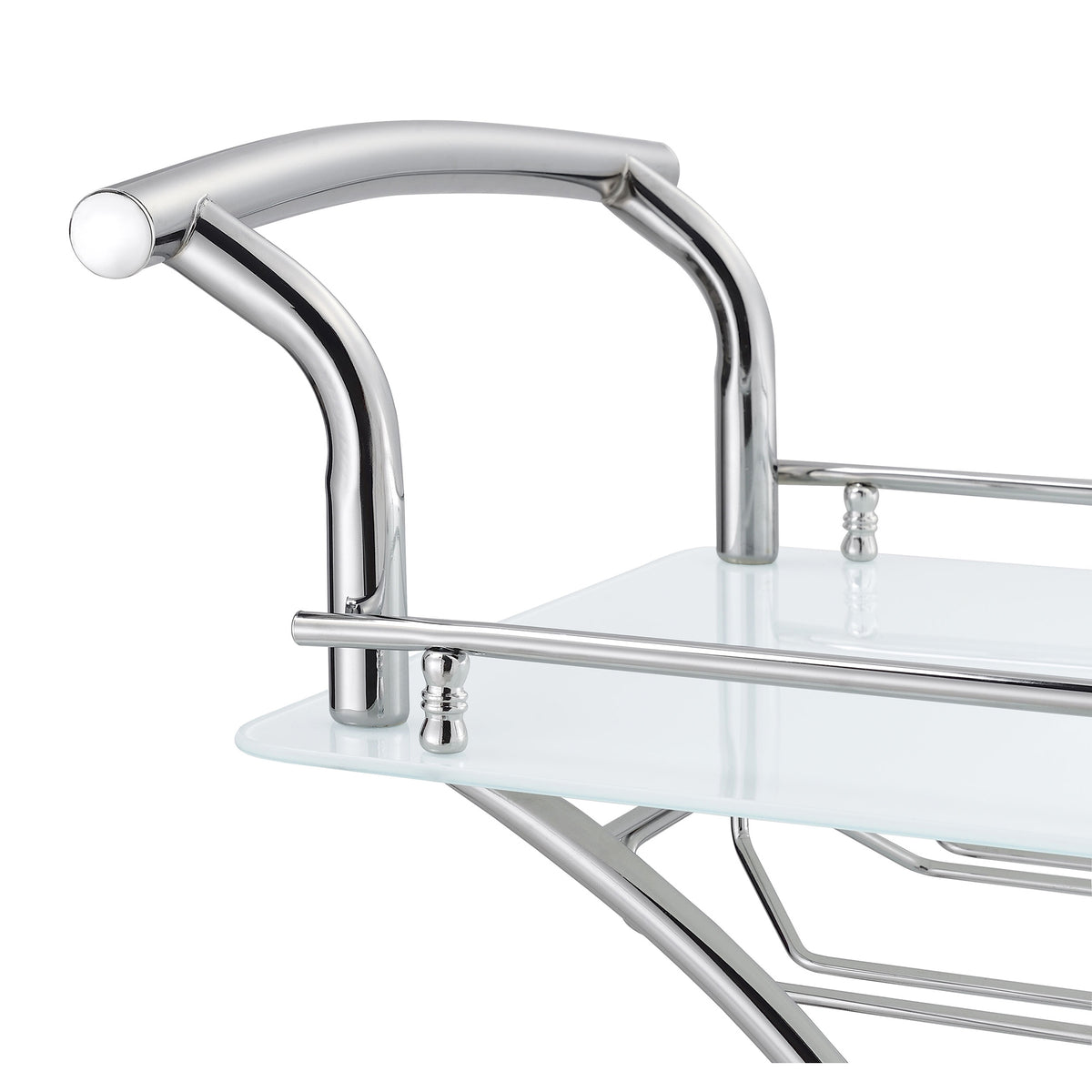 Allen 2-Tier Glass Shelf Bar Cart with Stemware and Wine Rack, White and Chrome Metal - OROA Modern Furniture