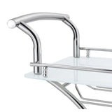 Allen 2-Tier Glass Shelf Bar Cart with Stemware and Wine Rack, White and Chrome Metal - OROA Modern Furniture