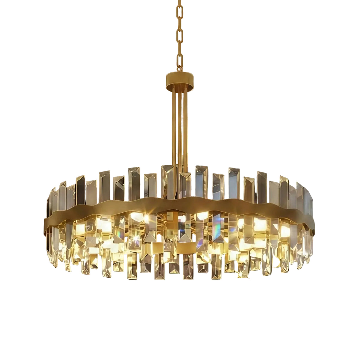 Gold Eight-Light Crystal Drum Chandelier — full chandelier view