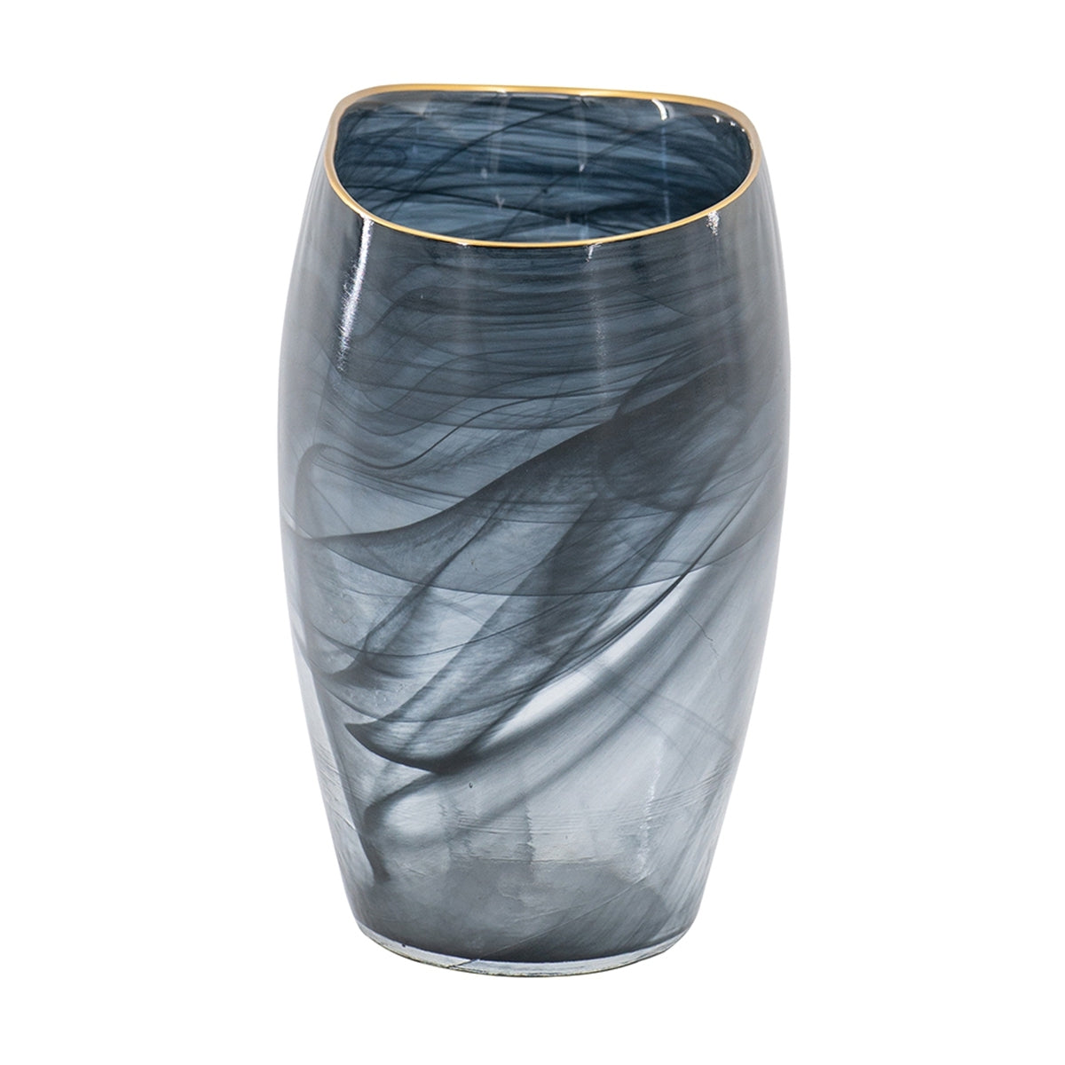 Smokey Black Glass Vase with Gold Rim