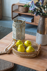 Round Decorative Brown Bamboo Woven Trays with Handles (S/3)