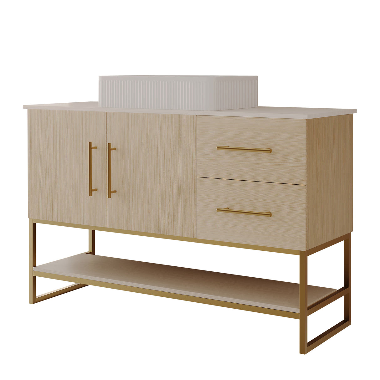 47" White Oak Bathroom Vanity with Gold Accents | OROA