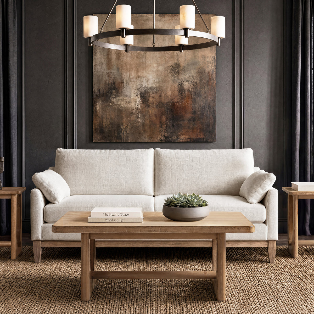 Turnkey Coffee Table with Trestle Base, Antique Natural Brown Reclaimed Pine - OROA Modern Furniture