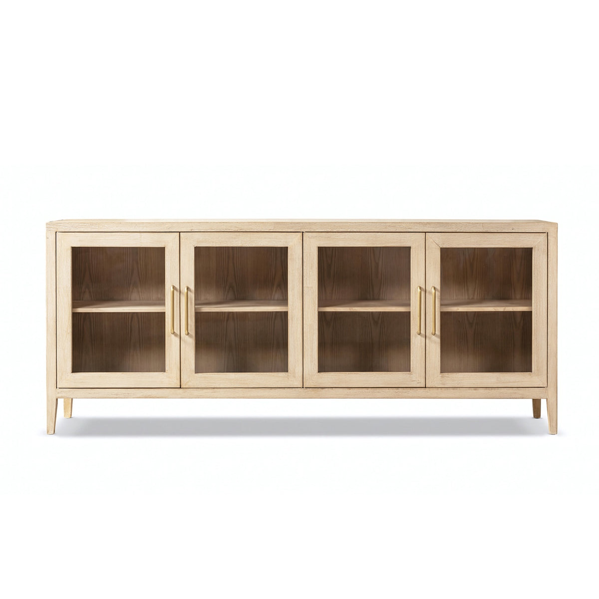 Marlowe Glass Door Sideboard with Brass Handles, Brushed White Reclaimed Pine - OROA Online Furniture
