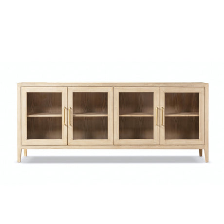 Marlowe Glass Door Sideboard with Brass Handles, Brushed White Reclaimed Pine - OROA Online Furniture