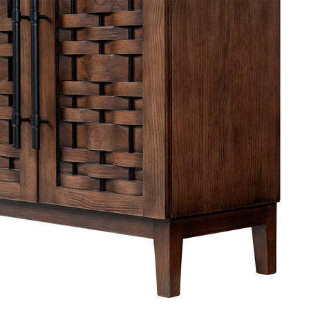 Koa Woven Wood 4-Door Sideboard, Dark Brown Reclaimed Pine - OROA Modern Furniture