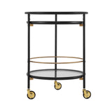 Modern Round Bar Cart with Tempered Glass Shelves and Gold Accents - OROA Online Furniture