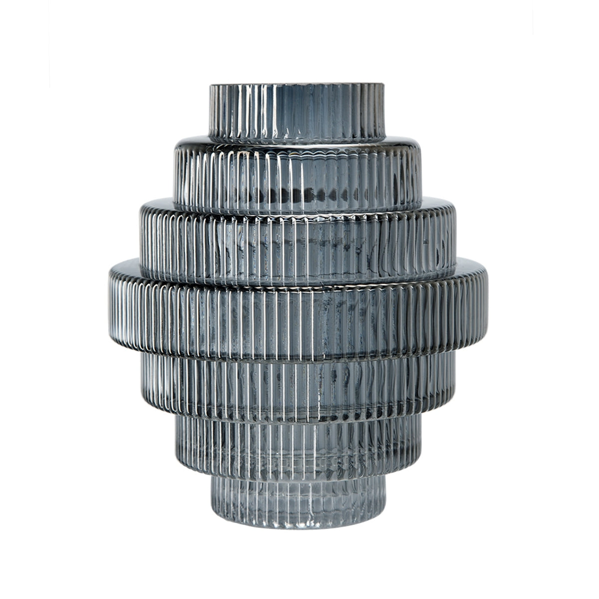 Multi-Tiered Geometric Vase with Smoked Blue Finish (S/2)