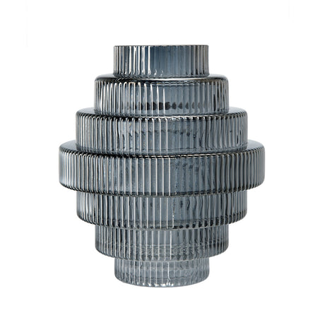 Multi-Tiered Geometric Vase with Smoked Blue Finish (S/2)