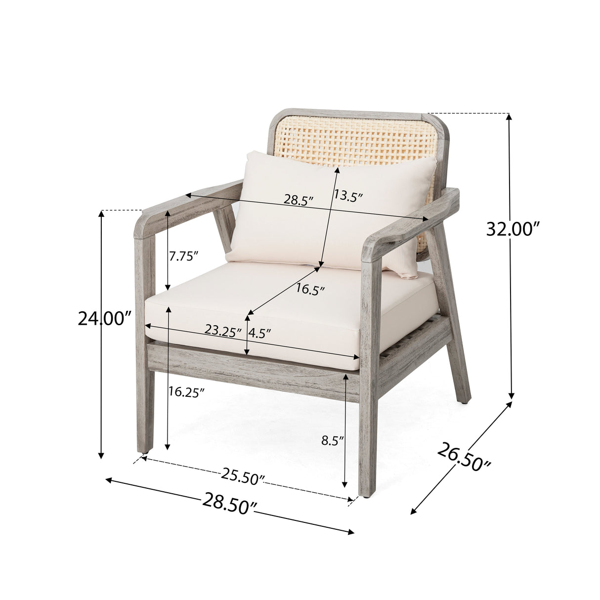 Outdoor Acacia Wood Patio Club Chairs with Cushions (S/2)