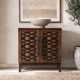 Koa Woven Wood Cabinet with Textured Door Fronts, Dark Brown Reclaimed Pine - OROA Modern Furniture