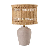 Antique Gray Ceramic Table Lamp with Rattan Shade — front view