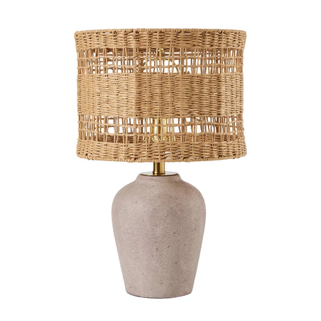 Antique Gray Ceramic Table Lamp with Rattan Shade — front view