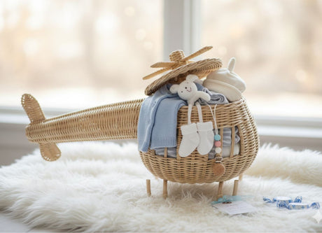 Rattan Toy Helicopter | Montessori Airplane Nursery Decor