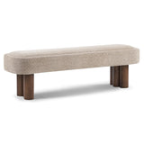 Khaki Bouclé Dining Bench with Walnut Legs | Catchy
