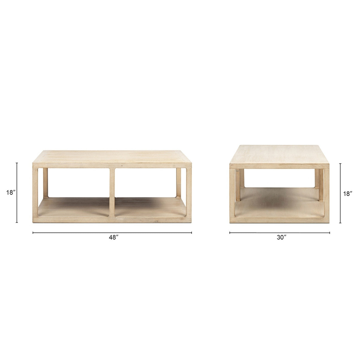 Ellis Reclaimed Pine Open Frame Coffee Table with Lower Shelf, Light Natural Cerused - OROA Online Furniture