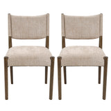 Upholstered dining chair with walnut-finish legs — two chairs viewed from the front
