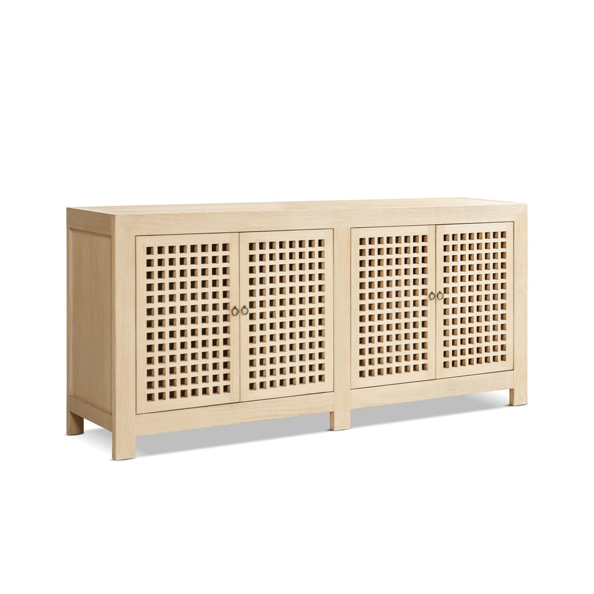 Alden Reclaimed Pine Lattice 4-Door Cabinet, Brushed White - OROA Online Furniture