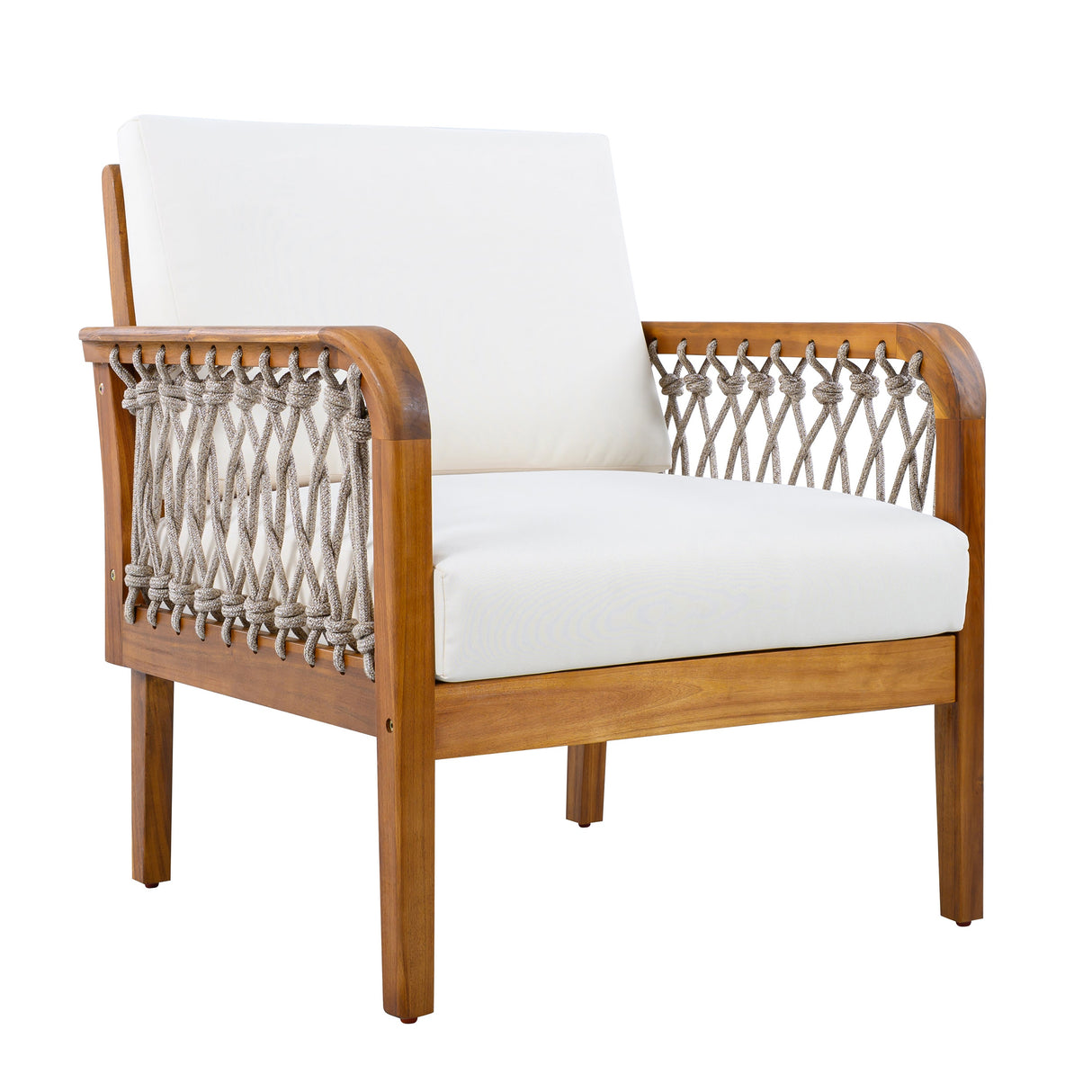 Teak - Outdoor Acacia Wood Club Chair with Handwoven Rope