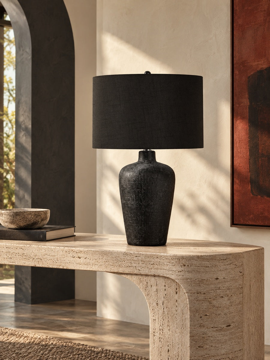 Textured Black Ceramic Table Lamp | Catchy
