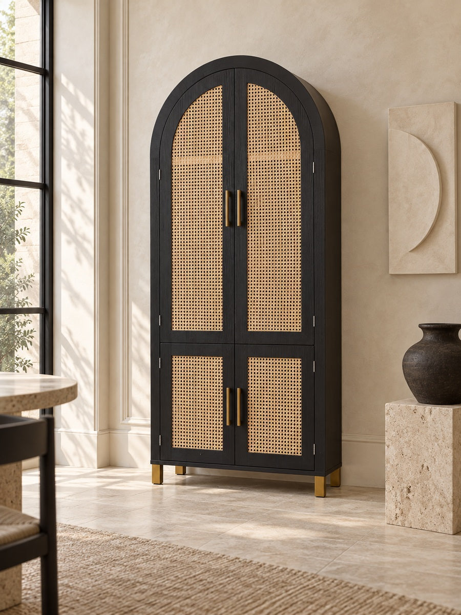black rattan arched cabinet