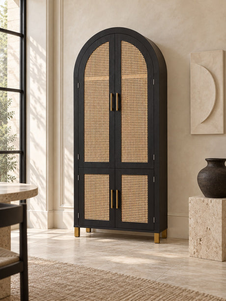 black rattan arched cabinet