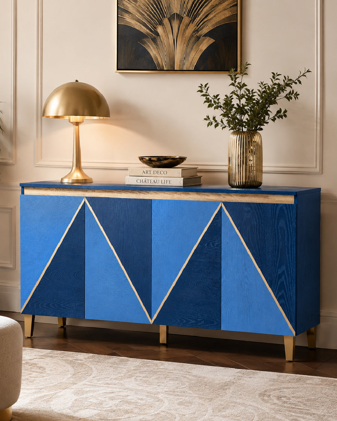 Two-Tone Navy Wood Sideboard Cabinet – OROA – angled view