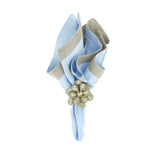 Blue Linen Napkins With Sparkle Borders, Set of 4
