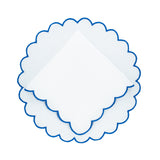 Blue Scalloped Linen Napkins, Set of 4